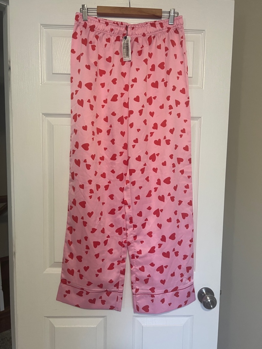 Nasty Gal Pink Pajama Bottoms with Red Heart Print